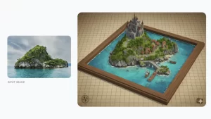 Turn this photo into a map of a stylized 3D world for a fantasy game